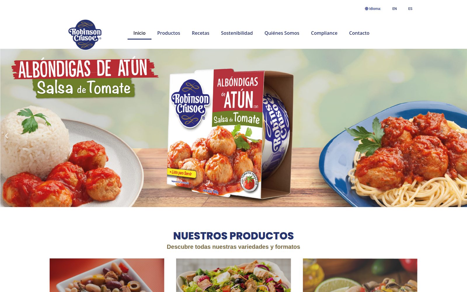 Portada de robinsoncrusoefood.cl, el sitio de la marca Robinson Crusoe